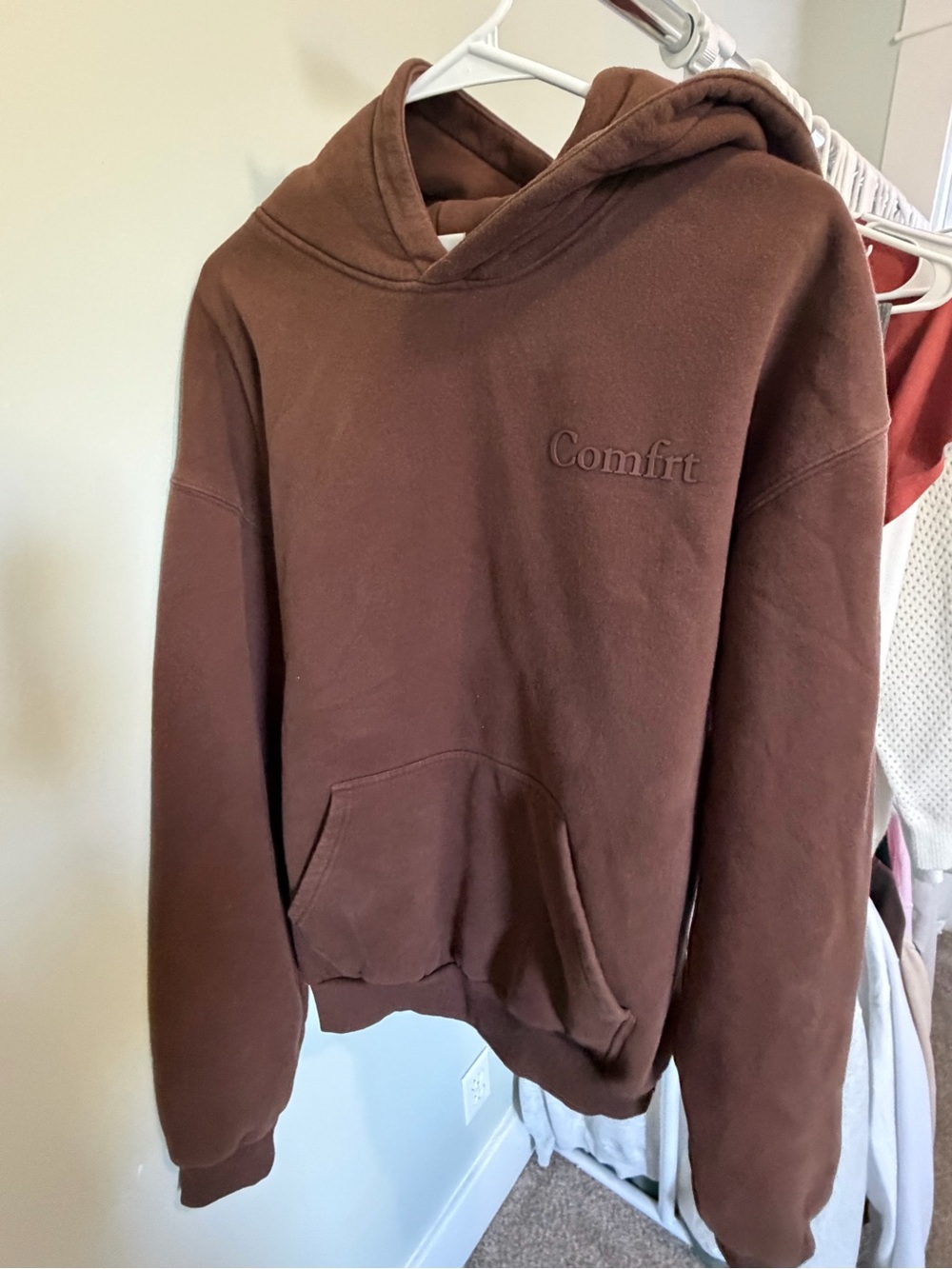 Comfrt Women's Brown Pullover Hoodie with Embroidered Logo